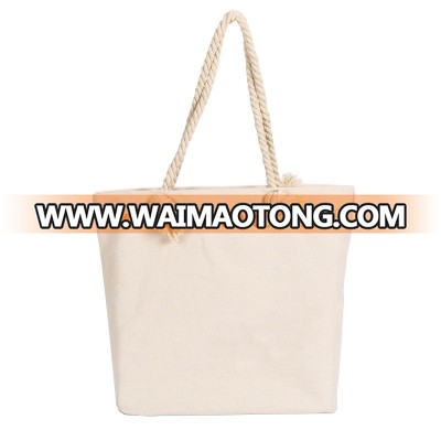 Woman Promotion Canvas Cotton Beach Rope Handle Tote Handbag cotton tote handbag